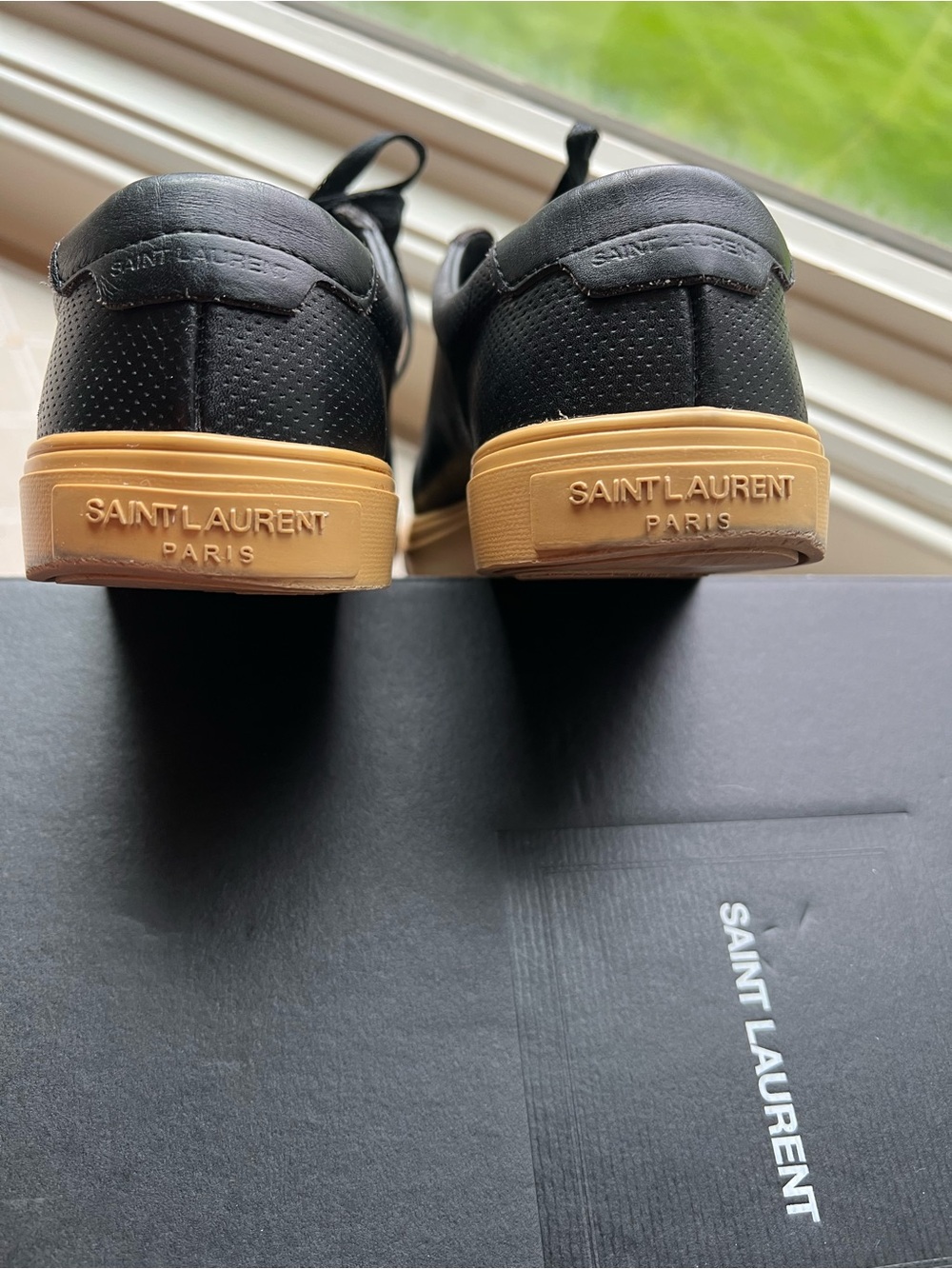 Saint Laurent Black Leather Low-Top Sneakers with Tan Gum Sole - Picture 9 of 14
